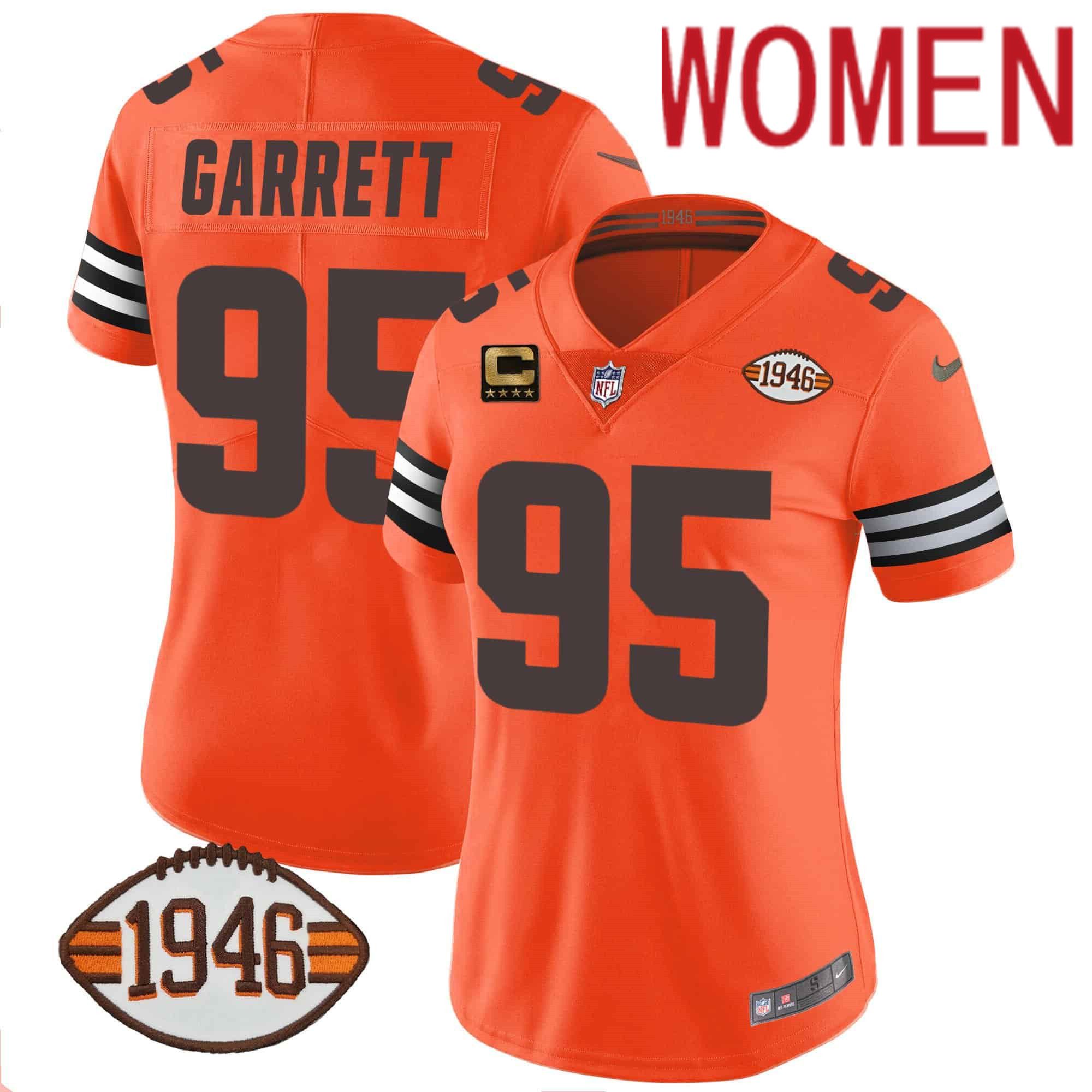 Women Cleveland Browns #95 Garrett Orange 1946 75th Anniversary Patch 2024 Nike NFL Jersey